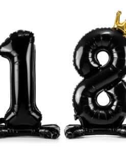 Ballon chiffre a poser 18 an noir et or décoration anniversaire