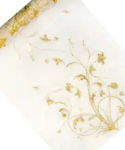 chemin de table organza blanc cassé fleurs or