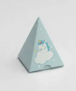boite à dragées licorne bleu pyramide