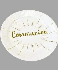 Assiette blanc et or communion