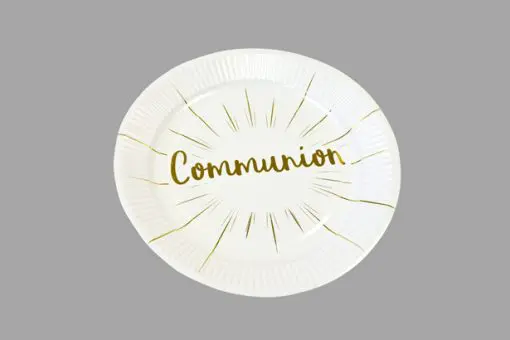 Assiette blanc et or communion