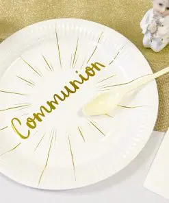 Assiette blanc et or deco communion