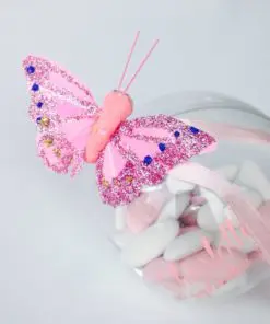 Papillon sur pince rose - deco dragees bapteme mariage communion