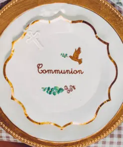 Assiette communion colombe et feuillage
