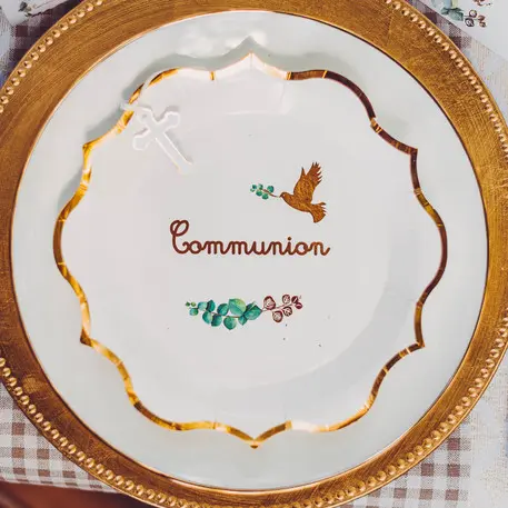 Assiette communion colombe et feuillage
